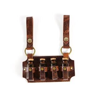 Leather Quadruple Vial Bottle Holster Fantasy Cosplay Costume Belt Accessory